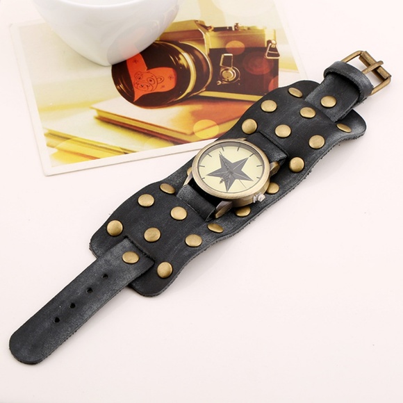 Punk Style Vintage Leather Mens Watch - Picture 2 of 2